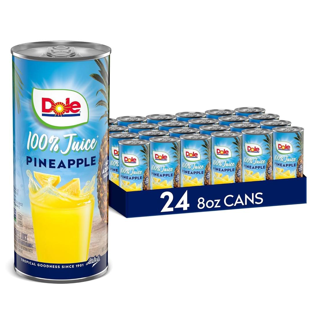 Dole 100% Pineapple Juice, No Added Sugar, Excellent Source of Vitamin C, 100% Fruit Juice, Packaging May Vary, 8.0 Fl Oz (Pack of 24) (EXP 11/27/26)