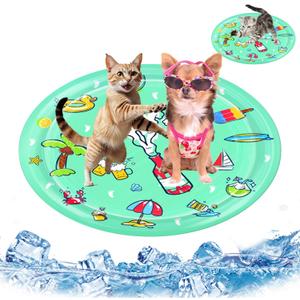 Thickened Sensory Water Playmat for Cats Dogs,Water Summer Cat Cooling Mat for Bored Pet, Cat Toys Water Sensory Playmat for Indoor Cats Playing Sleeping (Round,Happy Summer(100cm/39.3in))