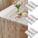 3 Pcs Pink Floral Tulip Table Runner 10ft Gauze Embroidery Tulip Sheer Floral Tulle Easter Lace Table Runner for Wedding Bridal Baby Shower Holiday Dining Decor DIY