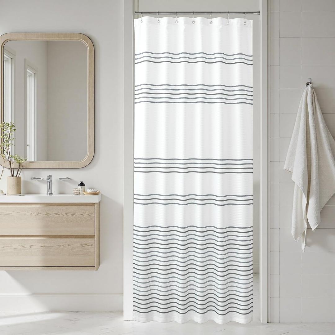jinchan Small Stall Shower Curtain 36x72 inches Grey and White Modern Farmhouse Striped Waterproof Fabric Shower Curtains for Bathroom with 7 Hooks Machine Washable
