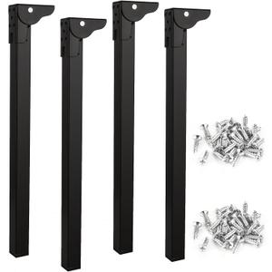 4 Pack 400mm / 16 inch Folding Table Legs, Metal Foldable Furniture Legs with Screws, Self-Locking Heavy Duty Sofa Legs Cabinet Feet for Table Bed Cupboard Dresser - Black
