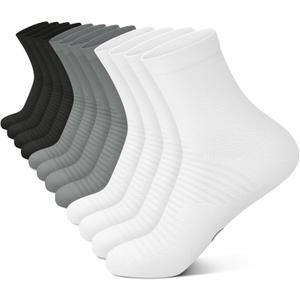 Compression Running Ankle Socks for Men and Women (6 Pairs), Quarter Athletic Socks for Running, Cycling, Golf, Work (Large-X-Large, Black/White/Gray (2 Pairs Per Each Color))