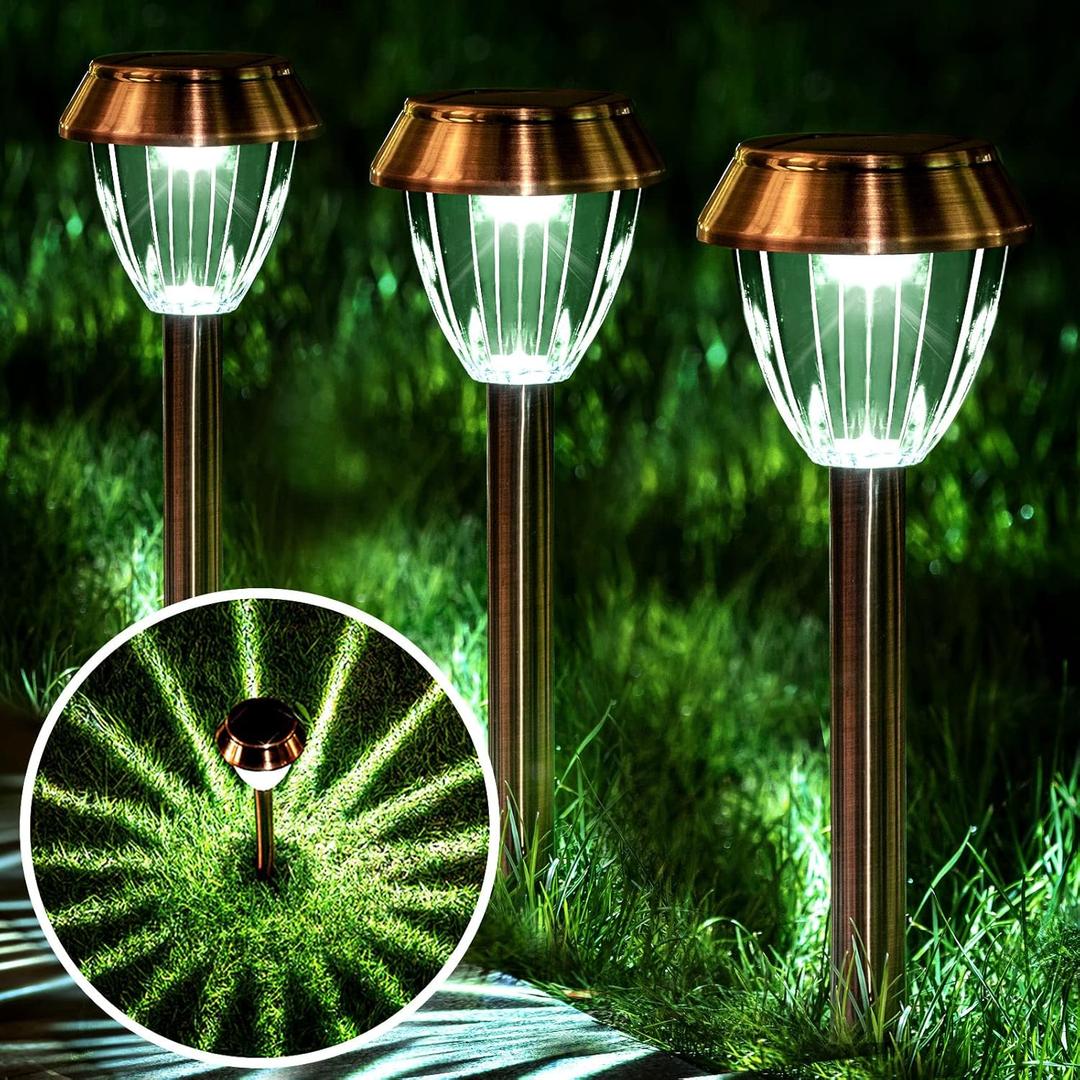 Solar Pathway Lights Outdoor Waterproof, 6 Pack Solar Outdoor Lights Bright Up to 12 Hrs, 15 Lumens Garden Light LED Landscape Lighting Stainless Steel Walkway Light, Cold White
