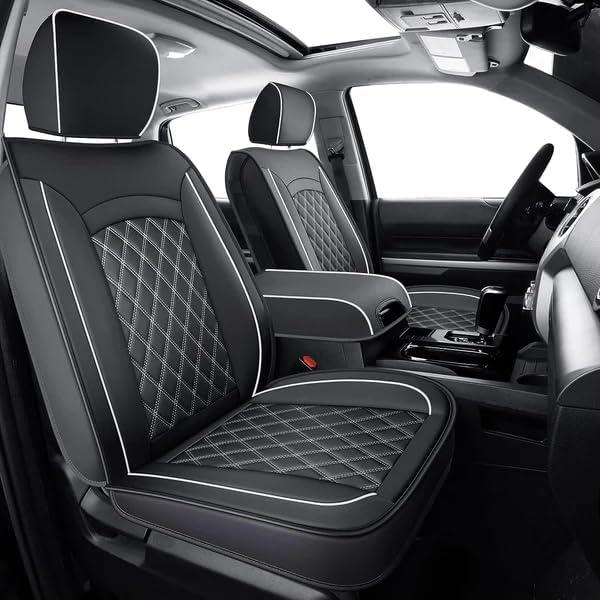 LUCKYMAN CLUB F150 Faux Leather Seat Covers Fit for 2015-2024 2025 F150 SuperCrew and 2017-2024 2025 F250 F350 F450 Super Duty Crew Cab Pickup Trucks(Full Set, Black&White)