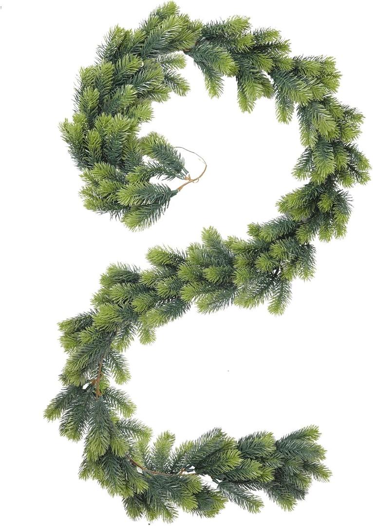 RECUTMS Garland Christmas Outdoor Garland Christmas Decorative Garlands Artificial Pine Tree Wreath Plastic Greenery Winter Plants Bicolour Pine Needles Fake Plant Wreath for Table Step (Green) (2M without LED Lights)