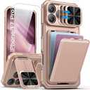 SSLOTSCASE for iPhone 17 Pro Case with 2X Screen Protector, HD Clarity Anti-Scratch, Card Holder & Kickstand & Slide Camera Cover, Military-Grade Heavy Duty Rugged Phone Cover for iPhone 17 Pro, Gold