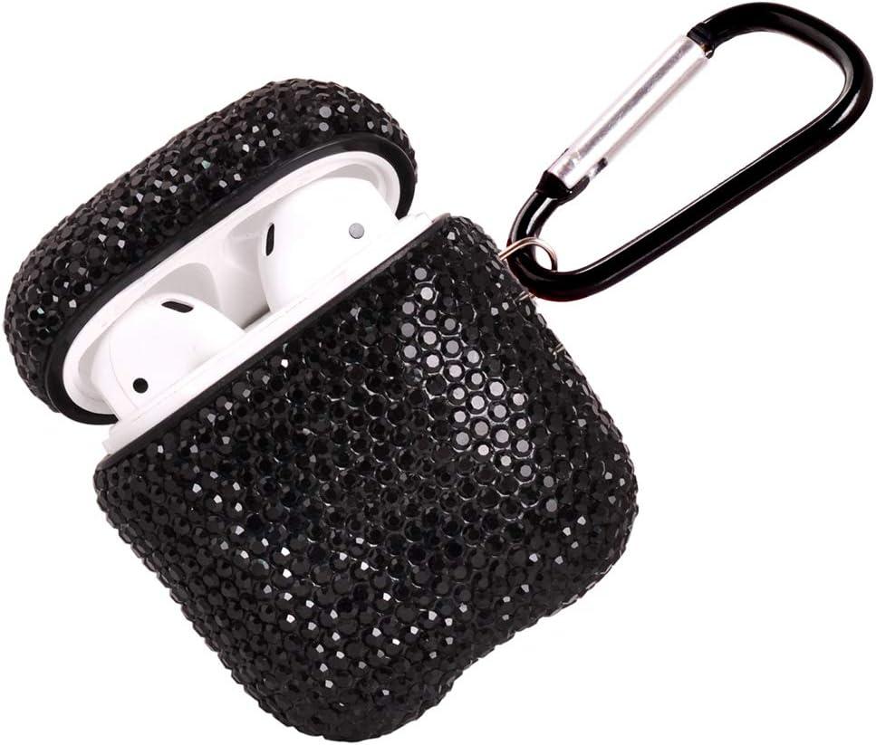Sparkly Diamond Case for AirPods with Keychain, Shockproof Protective Premium Bling Rhinestone Cover Skin Compatible with AirPods Charging Case 2 & 1(Black C16)