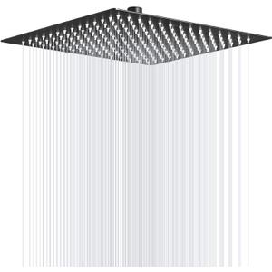 BWE Black 12 Inch Square Rain Shower Head 304 Stainless Steel Rainfall Showerhead with 1/2 Connection for Bathroom Ceiling or Wall Mount