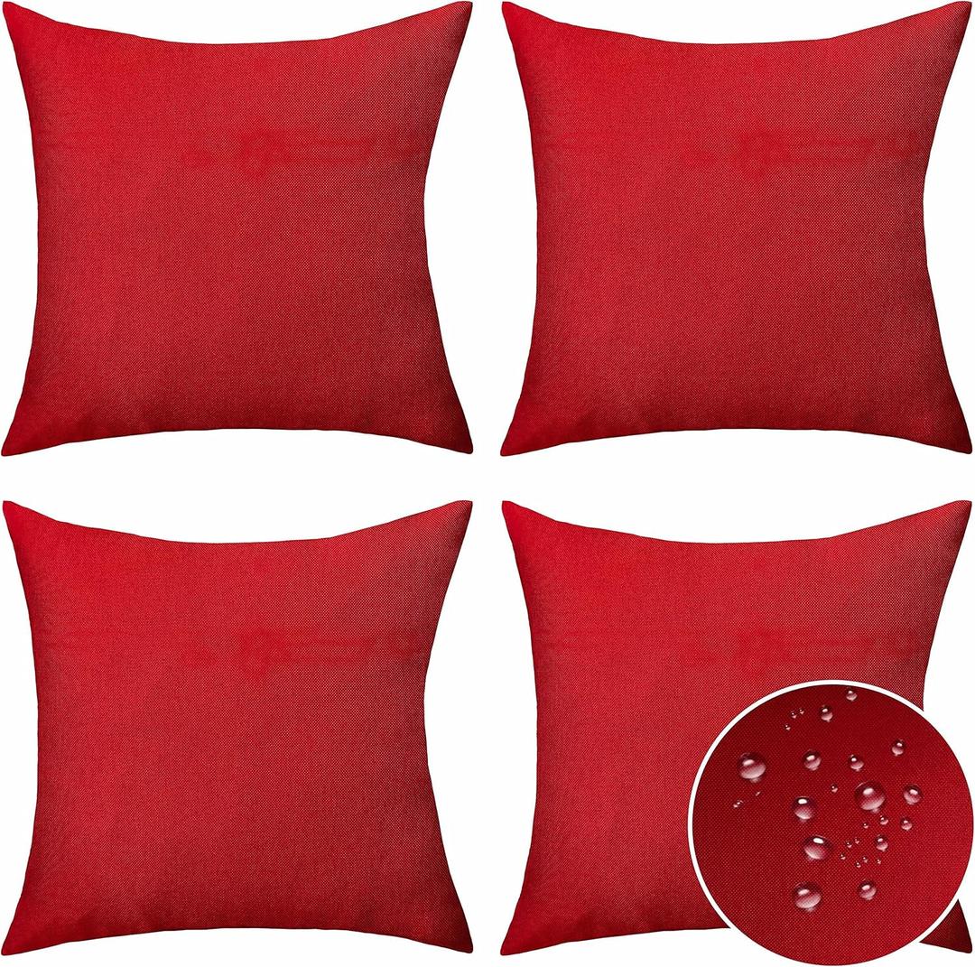 Home Brilliant Outdoor Pillow Covers 16x16 Set of 4, Red Outdoor Throw Pillows for Couch Patio Waterproof Slipcovers for Holiday Valentine's Day, 16 inches, 40 cm, 4 Pieces, Red