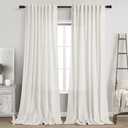 Nanspring Beige White 102 Inch Linen Curtains for Living Room Back Tab Rod Pocket Privacy Semi Sheer Light Filtering Curtains Coastal Decor Soft Long Curtain for Bedroom, 2 Panels 60x102