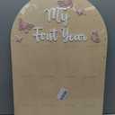 YOUAME My First Year Birthday Wooden Photo Board - Butterfly Themed First Year Milestone Photo Board, 12 Months Baby Girl Birthday Picture Wood Frame, Girls Pink Birthday Party Decorations