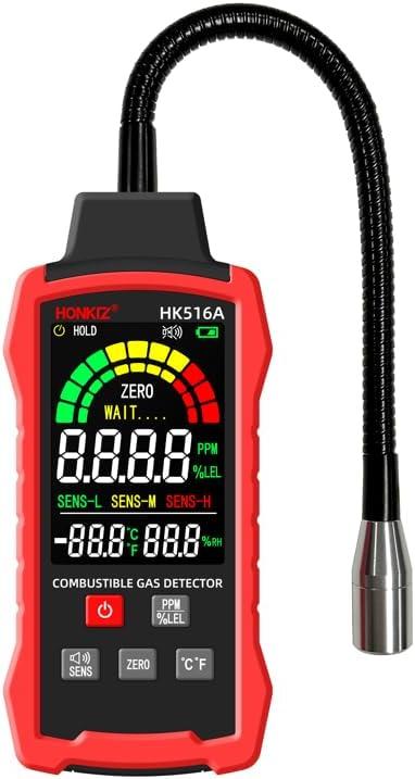 Gas Leak Detector, Natural Gas Detector with Gooseneck, LCD Display, PPM or%LEL Gas Real-Time Gas Concentration Display Portable Natural Gas Tester with Audible & Visual Alarm for Home and RV