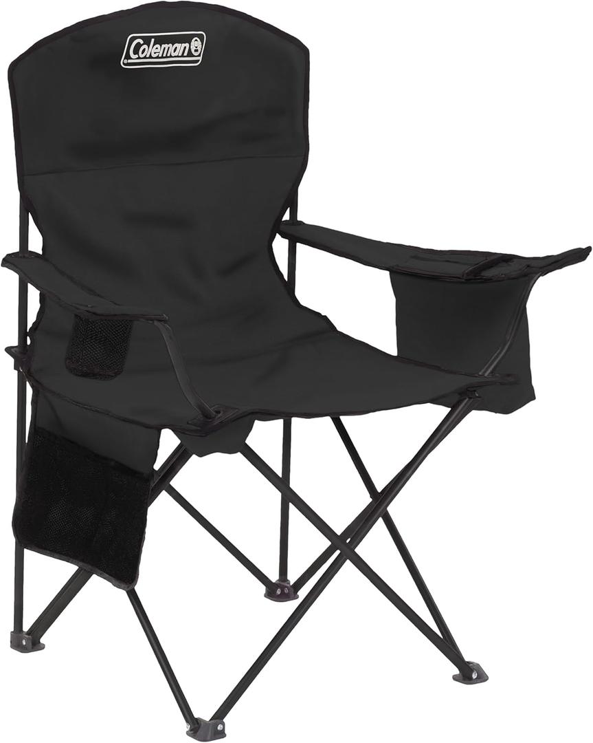 Coleman Portable Camping Chair with 4-Can Cooler, Cushioned Seat & Back with Side Pockets & Cup Holder, Carry Bag Included, Great for Camping, Tailgating, Firepits, Patio, & More (Black)