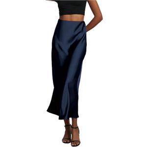 SHENHE Women's Satin Maxi Skirts High Waisted A Line Long Skirts Elegant Office Skirts (M)