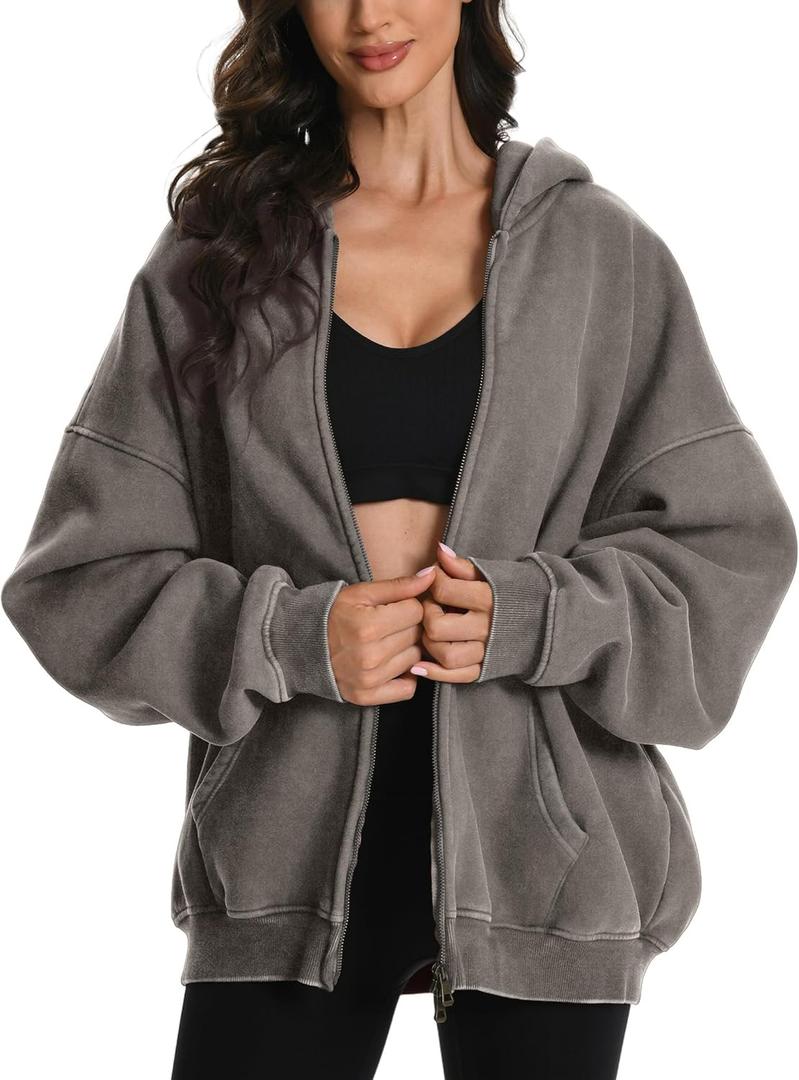 FAIABLE Womens Mens Double Zip Up Hoodie Oversized Acid Wash Heavyweight Hoodie Distress Cotton Fleece Full Zipper Sweatshirt (Medium, Grey) FAIABLE Womens Mens Double Zip Up Hoodie Oversized Acid Wash Heavyweight Hoodie Distress Cotton Fleece Full Zipper Sweatshirt (Medium, Grey)