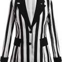 Women's Ruched Striped Blazer for Women Halloween Lightweight Slim Fit Suits with Padded Shoulder for Business Casual (S)
