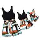 PATPAT Mom and Daughter Matching Jumpsuits - Black Tank Top with Floral Wide-Leg Shorts (Large, 12-18 Months),
