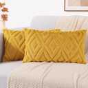 decorUhome Summer Couch Throw Pillow Covers 12x20 Set of 2, Decorative Soft Plush Faux Fur Wool Lumbar Accent Pillow Covers for Modern Farmhouse Bed Sofa Living Room, Mustard Yellow