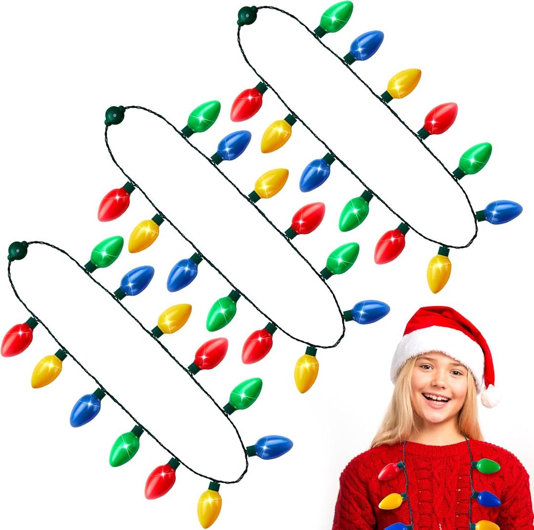 JOYIN 3 PCS Christmas Necklace 12 LED Bulbs LED Light Up Bulb Necklace Christmas Holiday Accessories Party Favors