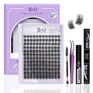 Lash Extension Kit for Beginners BM01 Eyelash Extension Kit 156pcs D Curl Flat Matte Lash Clusters Kit Natural and Soft Lash Kit Flat Band 8-18 Mixed Individual Lashes Kit Double Tips(FDset-BM01)
