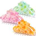 Miniluck Flower Hair Claw Clips - 3PCS Big Clips for Women/Girls, Cute Nonslip Medium Colorful Hawaiian Flower Clips with Strong Hold for Thick/Thin Hair