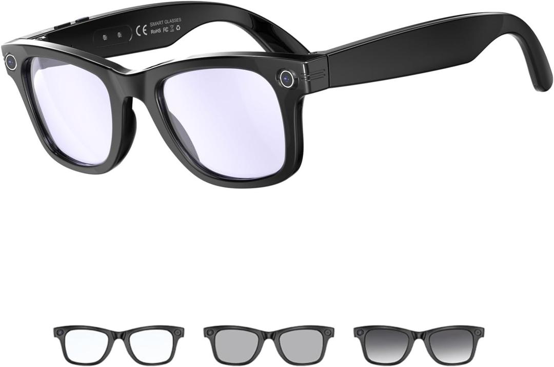 Camera Glasses AI Smart Glasses with Camera and Bluetooth 1080p Video Glasses Outdoor Video Recording Sunglasses 4K HD Outdoor AI Glasses for Men Women Driving Travel Hiking (Black)