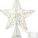 10 Inch Christmas Star Pentagram Tree Topper with Warm LED Lights for Xmas Tree Decorations (White)