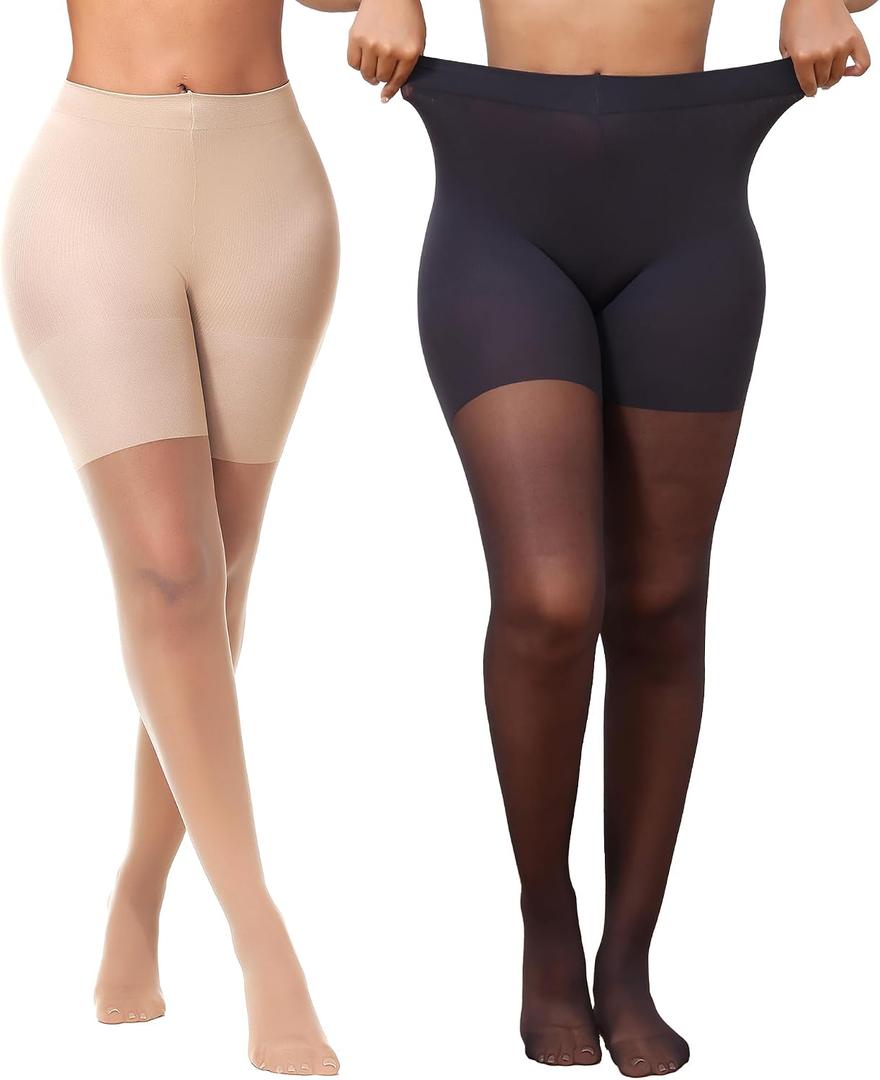 2 x Mcool Mary 2 Pairs Women's Sheer Tights,Ultra-Soft Thin Pantyhose,Run Resistant with Reinforced Toe Black Nude Nylon Stockings