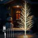 5FT Lighted Birch Tree with 945 LED Lights, Twinkle Lights White Xmas Tree with Timer IP44 Waterproof for Indoor Outdoor Festival Wedding Party Christmas Decorations