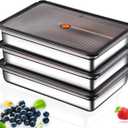 Stainless Steel Food Storage Containers, Silver, Airtight with Vacuum Seal, Stackable Rectangular, 3-Piece Set, BPA-Free Lids, for Meal Prep and Leftovers Storage(Shallow- 1.9'' Height)
