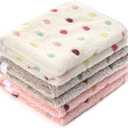 1 Pack 3 Blankets Super Soft Cute Dot Pattern Pet Blanket Flannel Throw for Dog Puppy Cat Beige/Brown/Pink Medium