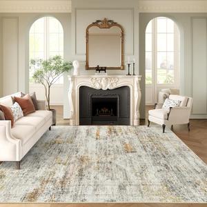 Soalmost 6x9 Area Rug for Living Room Washable 6x9 Non-Slip Modern Abstract Rugs for Bedroom Dinning Room Ultra-Thin Indoor Gray Rust
