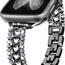 Bling Chain Bands Compatible with Apple Watch Series 8 Band 41mm 40 mm 38mm, Women Luxury Dressy Glitter Diamond Rhinestone Stainless Steel Metal Bracelet for Iwatch Series 7/6/5/4/3/2/1/SE (Black)