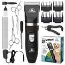 Pet Union Professional Dog Grooming Kit - Cordless Low Noise Dog Clippers for Grooming Thick Coats - All Pet Safe Cat Hair Trimmer - Pet Grooming Kit Includes Dog Hair Clippers, Nail Trimmer & Shears (Black)