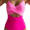 Eomenie Women's One Piece Swimsuits Tummy Control Cutout High Waisted Bathing Suit Wrap Tie Back 1 Piece Swimsuit, M