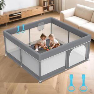 50x50 Inch Baby Playpen - Playpen for Babies and Toddlers, Baby Play Yard for Indoor & Outdoor, Toddler Fence Play Area with Skin-Friendly Fabric and Soft Breathable Mesh, Dark Grey