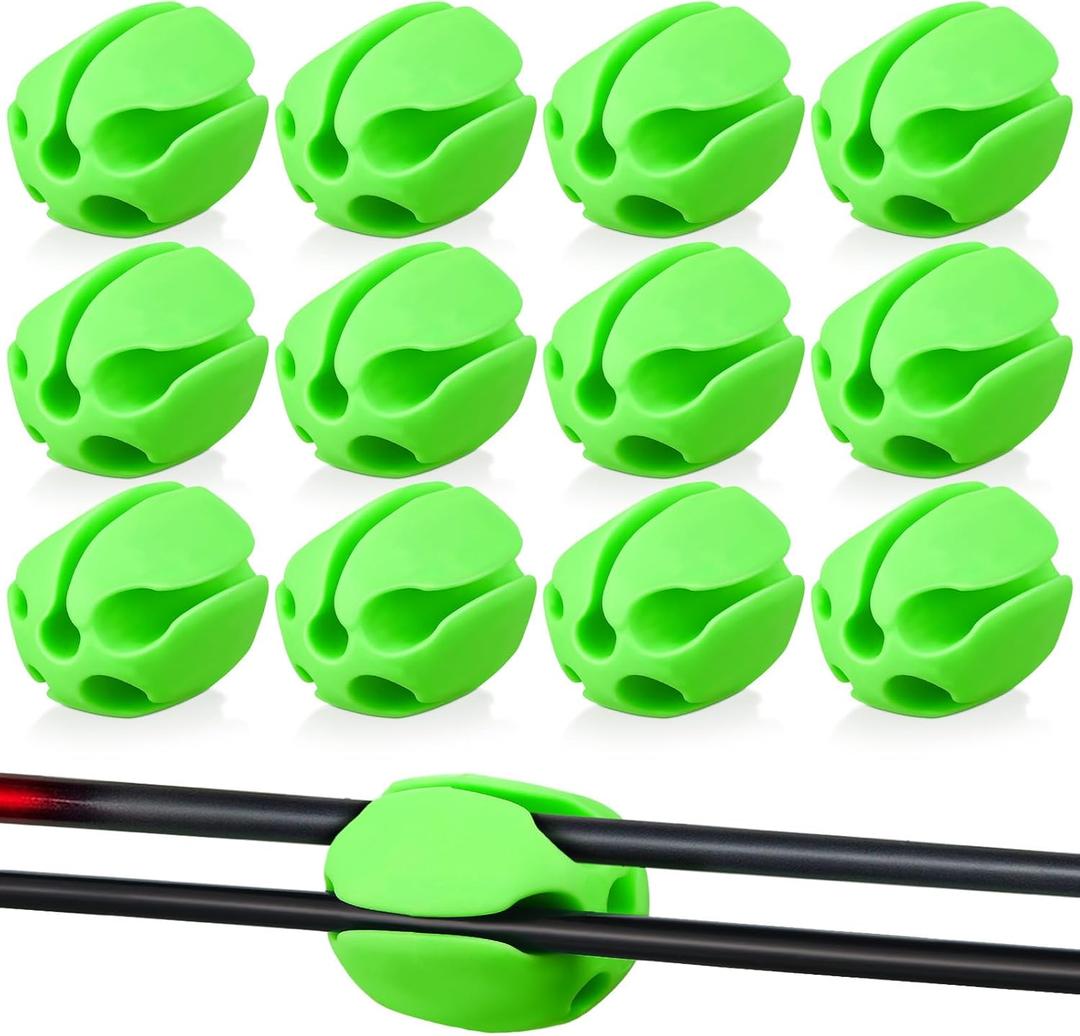 12 Pcs Portable Silicone Fishing Pole Rod Holder Clips Fixed Ball 5 Holes Rubber Fishing Pole Puller Clips Silicone Rod Holder Straps for Travel Ground Car Bike (Green)