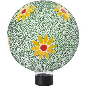 VCUTEKA Gazing Ball, 8" Glass Gazing Balls Sphere for Garden Lawn Outdoor Ornament Yard Decorative, Daisy (Green)