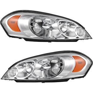 AUTOSAVER88 Headlight Assembly Compatible with 2006 2007 2008 2009 2010 2011 2012 2013 Chevy Impala 2014-2016 Impala Limited 06-07 Monte Carlo Headlamp Replacement Pair Chrome Housing Amber Reflector (A Chrome Housing Amber Reflector Clear Lens)