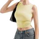 SUUKSESS Women Sexy Backless Tank Top Going Out Double Lined Y2k Basic Crop Tops (Yellow, XS)