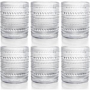 ZOOFOX Set of 6 Romantic Water Glasses, 12 oz Hobnail Glasses Tumbler, Clear Embossed Vintage Glassware Set for Beer, Cocktail, Soda, Beverages