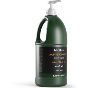 Nicpro Sap Green Large Acrylic Paint Set (69 oz, 2040 ml) Rich Art Painting Supplies Non Toxic for Multi Surface, Canvas, Wood, Leather, Fabric Stone Craft, for Beginner & Artist with Pump