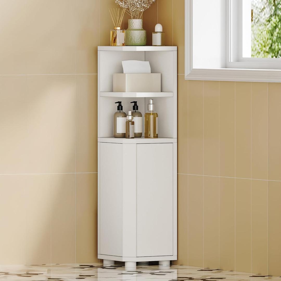 Hzuaneri Corner Cabinet, Small Bathroom Corner Cabinet with Doors, Narrow Storage Cabinets with Adjustable Shelves, Bathroom Organizers and Storage for Small Space, White BC20003X, 7.9"D x 7.9"W x 31.1"H
