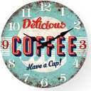 XFM Rustic Kitchen Wall Clock 16 Inch Blue Wooden Wall Clocks Battery Operated Silent Retro Round Clocks for Cafes Bar Farmhouse Office