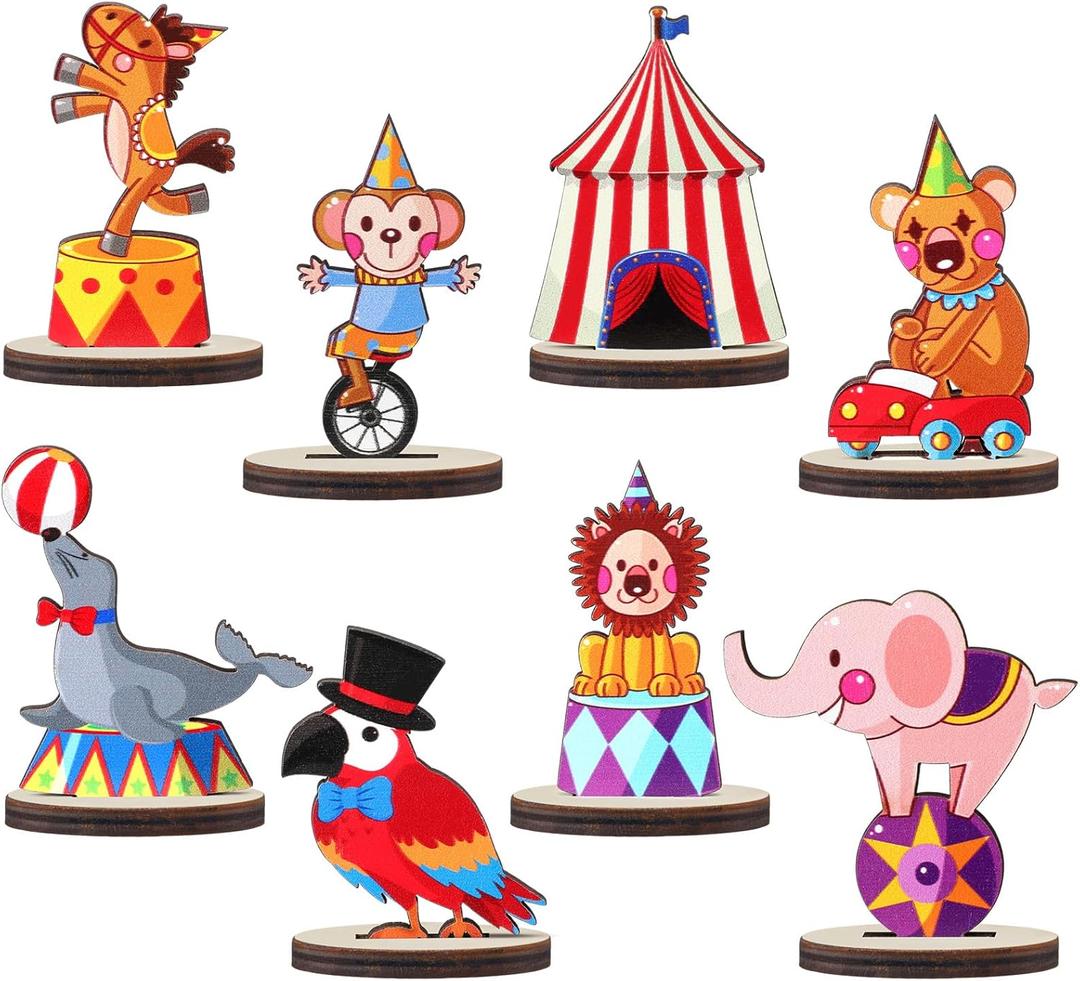 Wenqik 16 Pcs Wood Carnival Centerpieces for Tables Carnival Party Decorations Circus Theme Party Decorations Wooden Carnival Table Decorations for Carnival Baby Shower Birthday Party Supplies