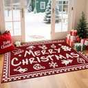 Ileading Christmas Indoor Doormat, Durable Xmas Welcome Mat 32"x48" Non Slip Entrance Rug with Rubber Backing, Machine Washable Winter Holiday Entryway Front Door mats Red Merry Christmas Small Carpet