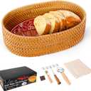 Bread Basket with Warming Stone with Cotton Cloths  Terracotta Bread Warmer Stone  12.7 x 3.7 x 8.2 Inch Large Traditional Bread Warming Set  Gifts for Bakers Woman Hostess House Warming
