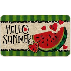 Hello Summer Watermelon Doormat, Cute Fruit Welcome Doormats Front Door Mat Non-Slip Entrance Mat Low Profile Kitchen Floor Rug Decor for Home Kitchen Patio 17 x 29 Inch