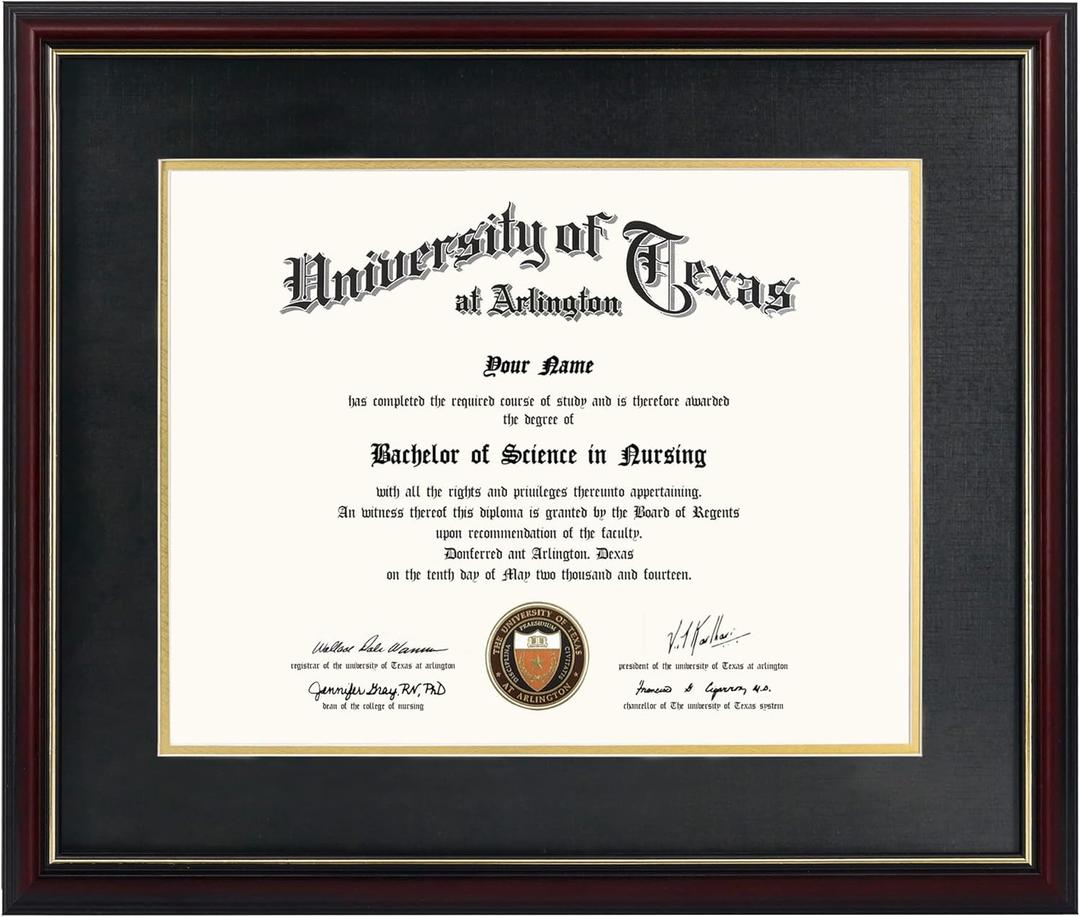 GraduationMall 11x14 Diploma Frame with Black over Gold Mat or Display 15x18 Certificate without Mat,Solid Wood & UV Protection Acrylic,Cherry Finish with Gold Trim