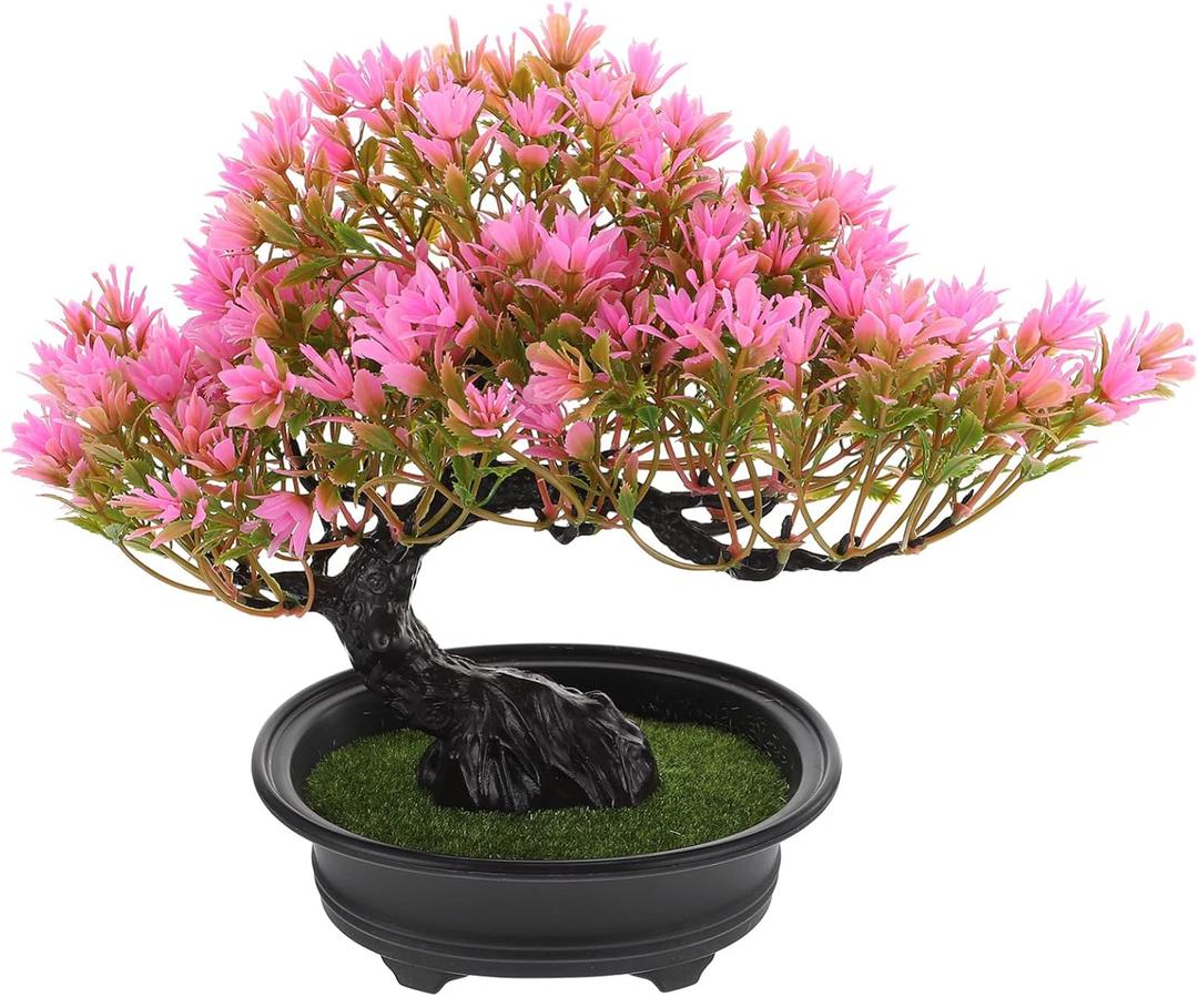 Hemoton Simulated Welcoming Pine Bonsai Tree Artificial Indoor Plant Decorative Pot for Home Living Room Office Table Shelf Accent (Pink)
